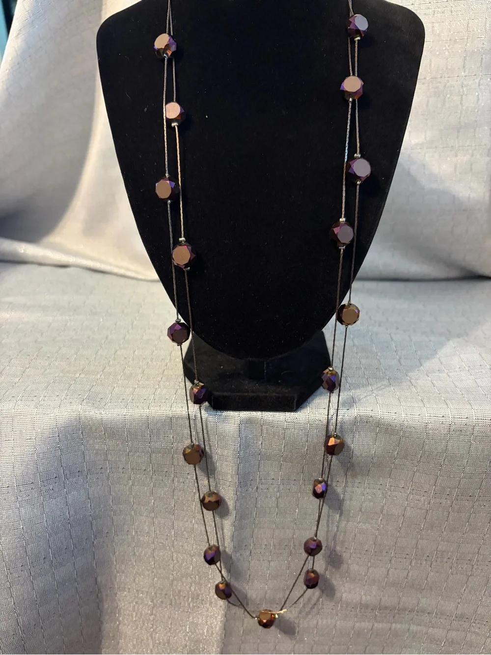 Iridescent Purple Faceted Bead Long Necklace